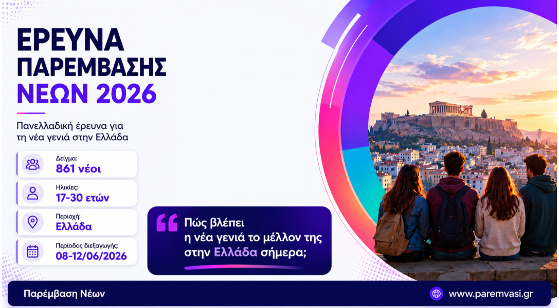 Έρευνα Παρέμβασης Νέων: Οι νέοι βλέπουν λιγότερες ευκαιρίες, χαμηλή εμπιστοσύνη στους θεσμούς και αναζητούν αξιοκρατία